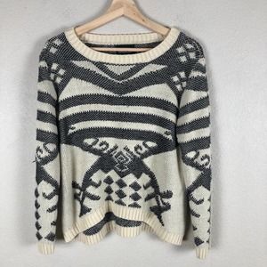 𝅺maddison Sweater Black Cream Graphic Knit High Low Casual Size Small